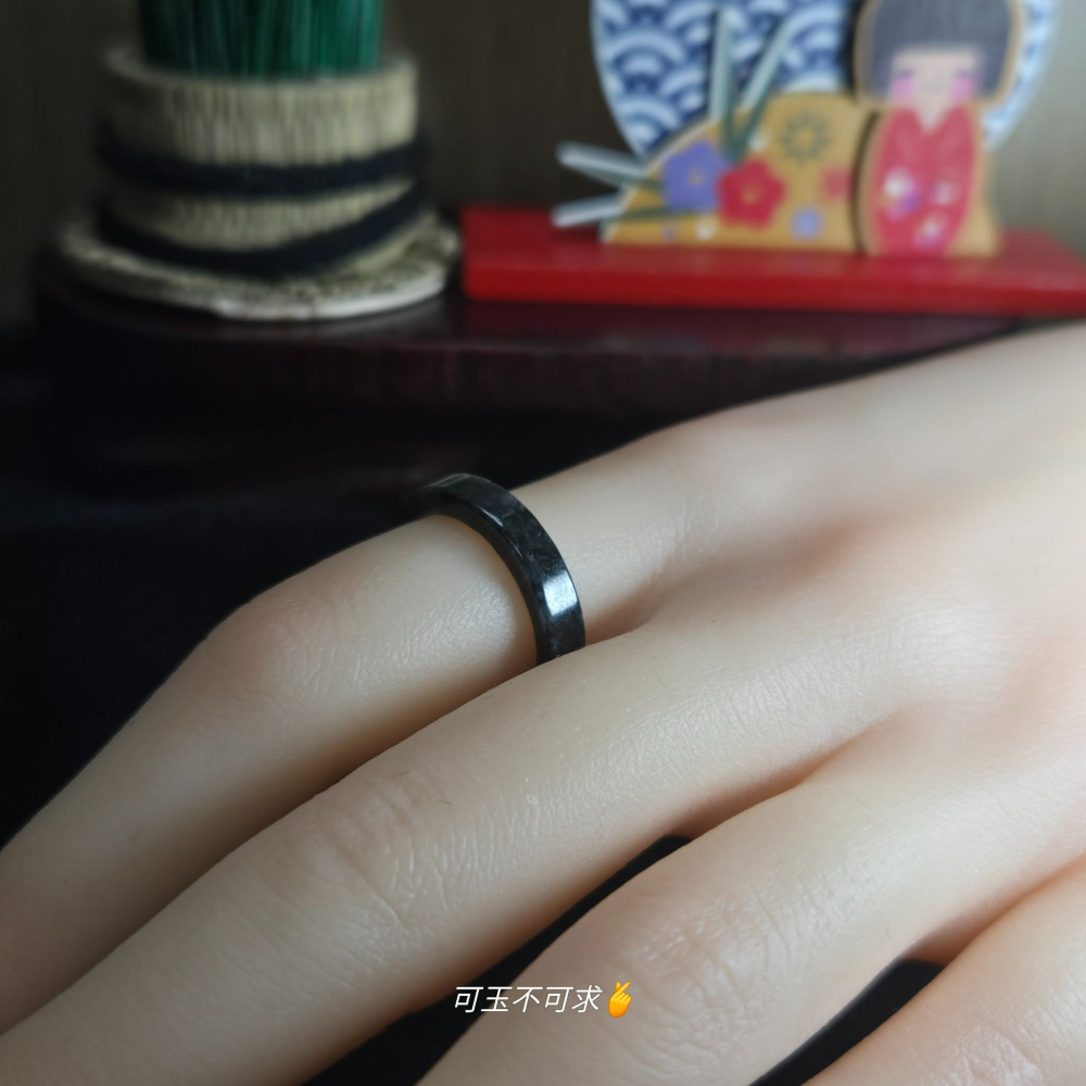緬甸 A貨 17.05mm 深烏雞 方戒 戒圈 戒指 玉戒 尾戒 指環 飾品 生日 父親節 聖誕 禮物 收藏 A0088-細節圖6