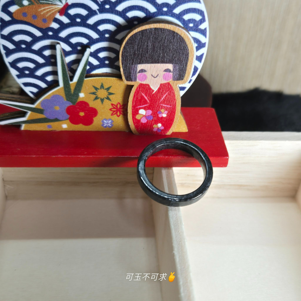 緬甸 A貨 18.08mm 深烏雞 方戒 戒圈 戒指 玉戒 尾戒 指環 飾品 生日 父親節 聖誕 禮物 收藏 A0089-細節圖2