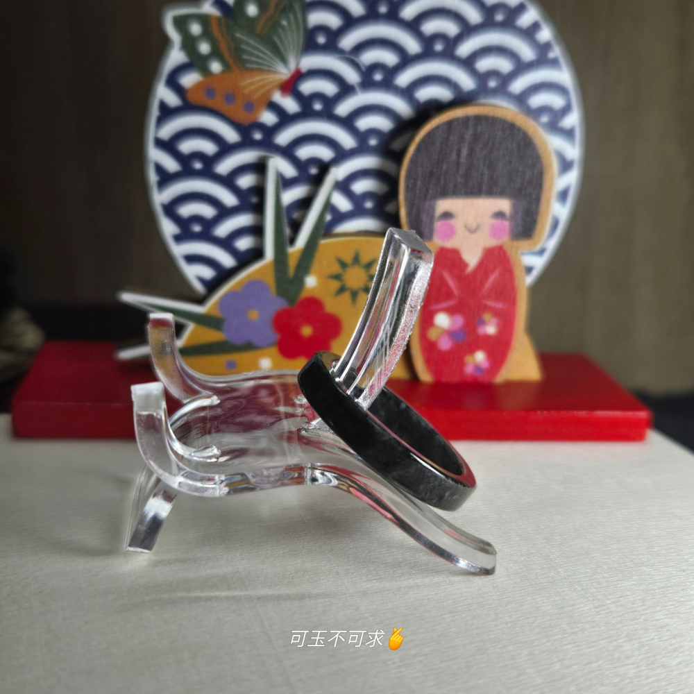 緬甸 A貨 18.08mm 深烏雞 方戒 戒圈 戒指 玉戒 尾戒 指環 飾品 生日 父親節 聖誕 禮物 收藏 A0089-細節圖3