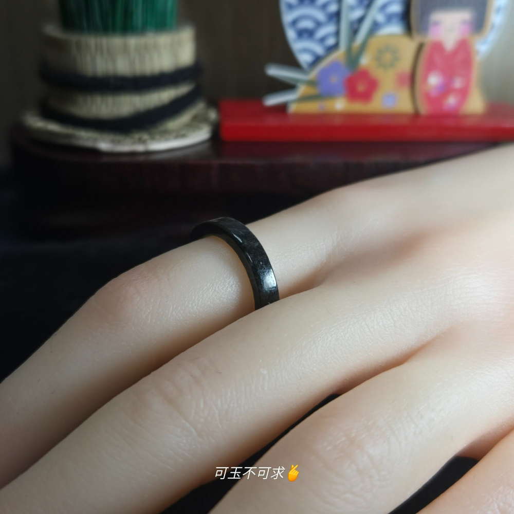 緬甸 A貨 18.08mm 深烏雞 方戒 戒圈 戒指 玉戒 尾戒 指環 飾品 生日 父親節 聖誕 禮物 收藏 A0089-細節圖4