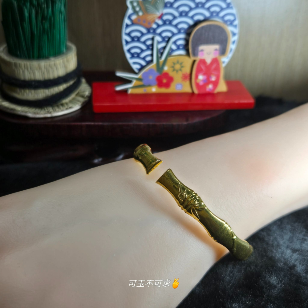 全新 55.03mm 銅鍍金 竹節 開口 手環 飾品 生日 母親節 聖誕 情人節 交換 禮物 收藏 擺飾 C0016-細節圖3