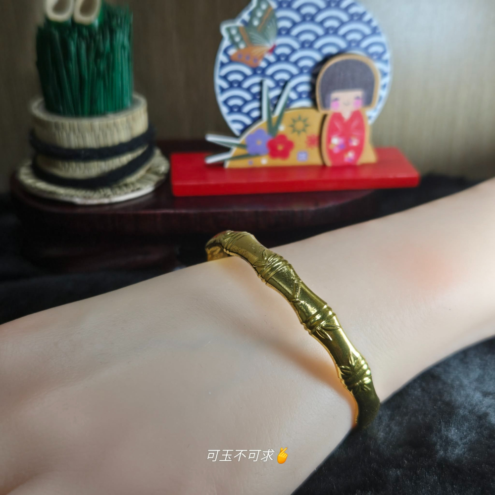 全新 55.03mm 銅鍍金 竹節 開口 手環 飾品 生日 母親節 聖誕 情人節 交換 禮物 收藏 擺飾 C0016-細節圖5