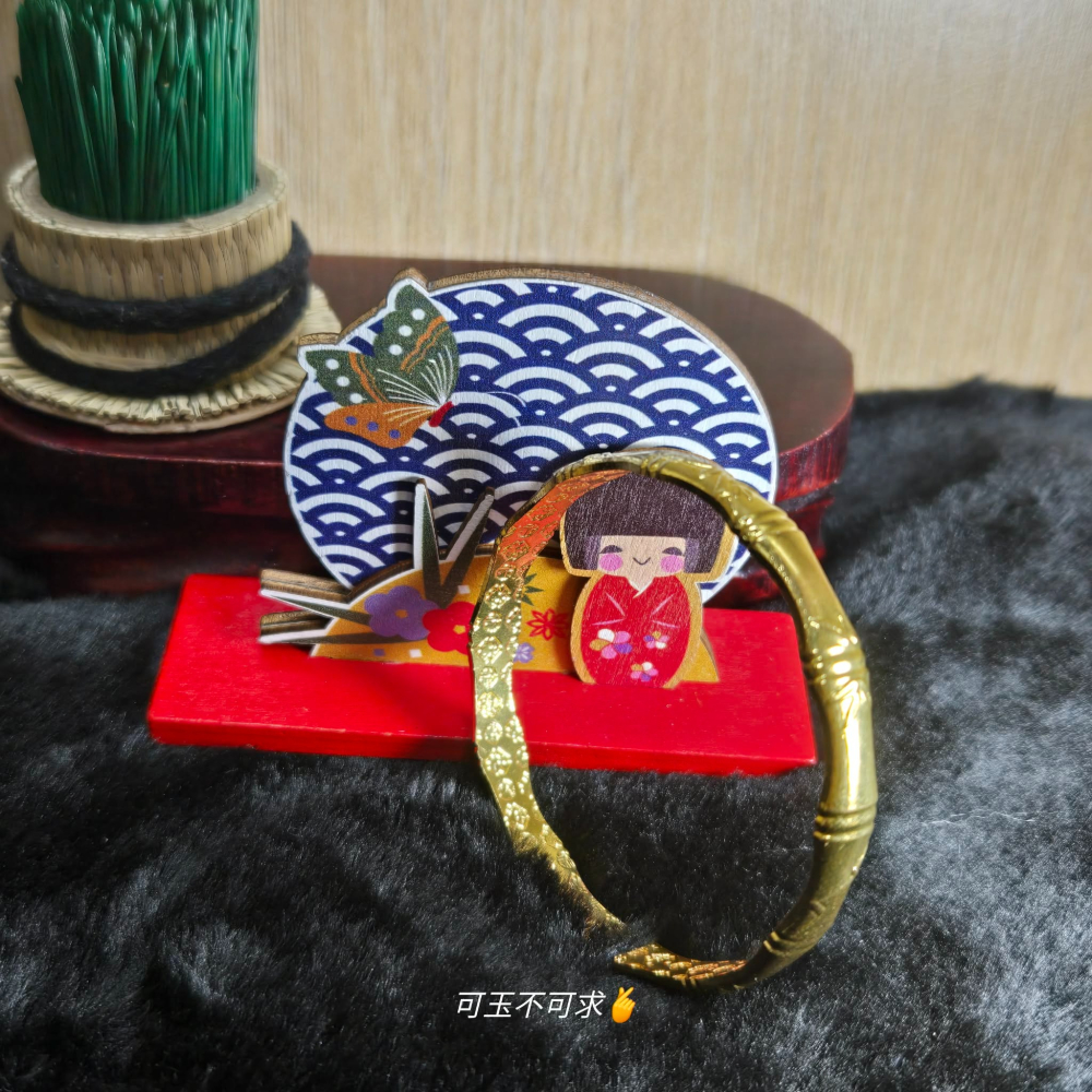 全新 55.03mm 銅鍍金 竹節 開口 手環 飾品 生日 母親節 聖誕 情人節 交換 禮物 收藏 擺飾 C0016-細節圖6