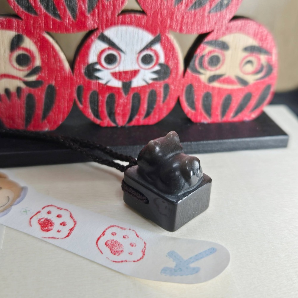 可愛 小貓 貓咪 貓爪 銀曜石 印章 擺飾 百元 飾品 項鍊 吊飾 生日 情人節 畢業 交換 開運 禮物 A0095-細節圖4