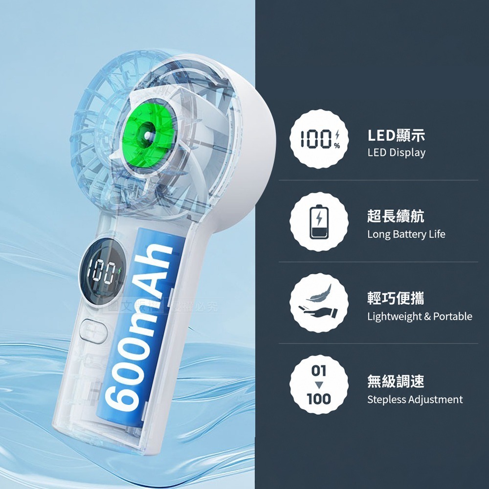 威力家 Songwin 勁涼超迷你風扇 手持/桌立/電量顯示 無級調速大風量(附掛繩)-細節圖3