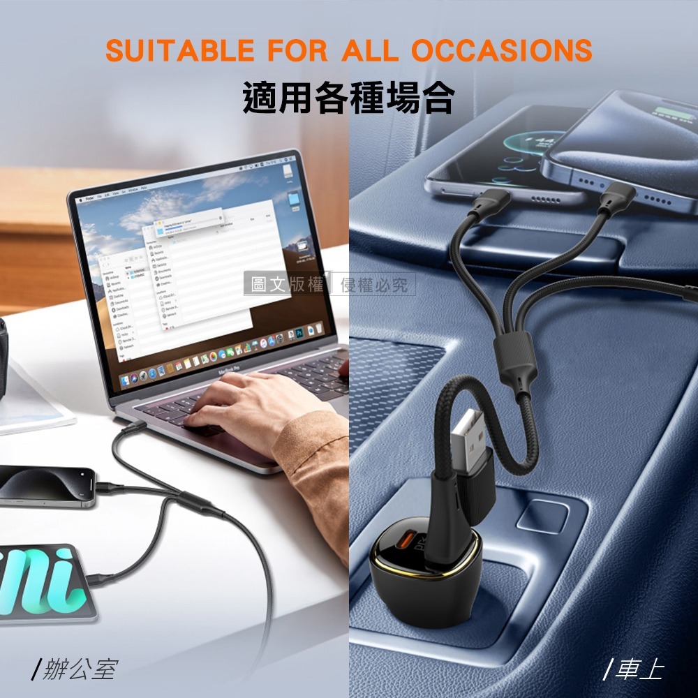 威力家 100W全域能 六合一快充線 USB-A+Type-C to C+Lightning 傳輸充電線(1.2M)-細節圖8