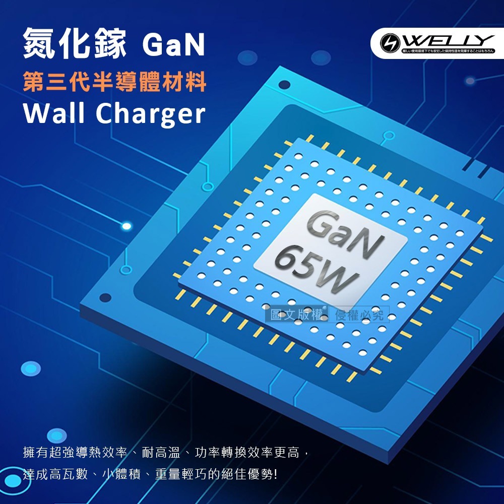 威力家 WELLY 65W氮化鎵GaN快充 PD+QC+PPS全兼容 USB-C/A三孔輸出 極速充電器-細節圖6