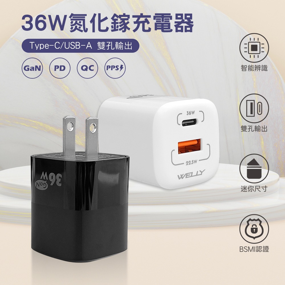 威力家 WELLY 36W氮化鎵GaN PPS快充黑科技 雙孔多協議迷你充電器 安規認證旅充頭-細節圖2