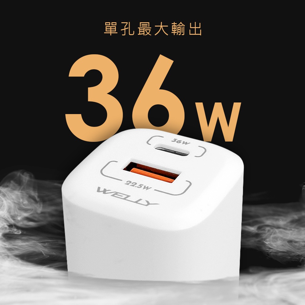 威力家 WELLY 36W氮化鎵GaN PPS快充黑科技 雙孔多協議迷你充電器 安規認證旅充頭-細節圖3