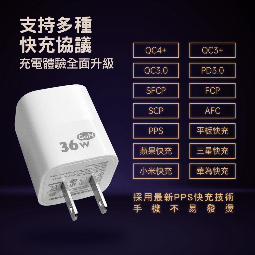 威力家 WELLY 36W氮化鎵GaN PPS快充黑科技 雙孔多協議迷你充電器 安規認證旅充頭-細節圖7