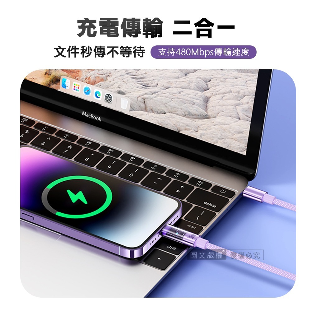 威力家 30W 極光芯系列 防過熱+耐拉快充線 Type-C to Lightning 傳輸充電線-細節圖11