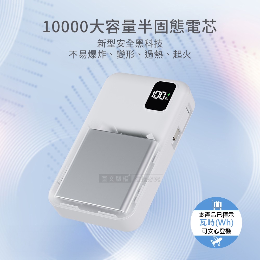 威力家 MiniQ 10000mAh 新世代半固態電芯 22.5W自帶伸縮線數顯行動電源 附吊繩式充電線-細節圖2
