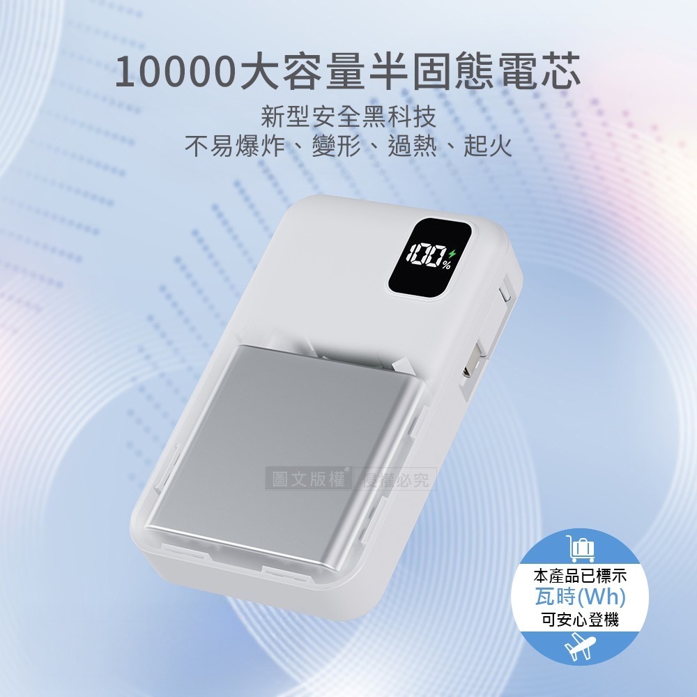威力家 MiniQ 10000mAh 新世代半固態電芯 22.5W自帶伸縮線數顯行動電源 附吊繩式充電線-細節圖2