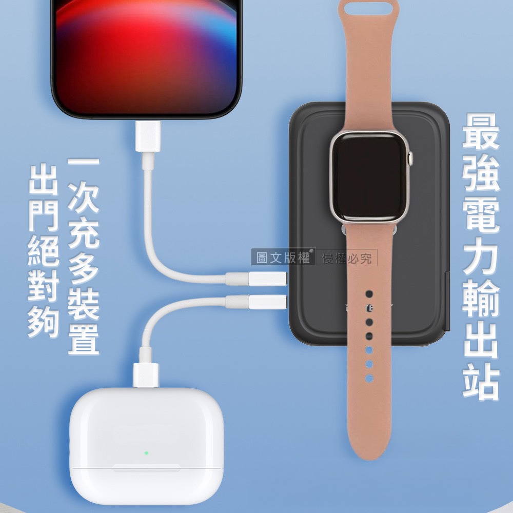 威力家 KooPin 10000mAh SSB安全固態電芯 八合一無線磁吸行動電源 隱形支架/AC插頭 附掛繩充電線-細節圖6