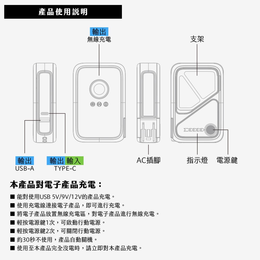 威力家 KooPin 10000mAh SSB安全固態電芯 八合一無線磁吸行動電源 隱形支架/AC插頭 附掛繩充電線-細節圖11
