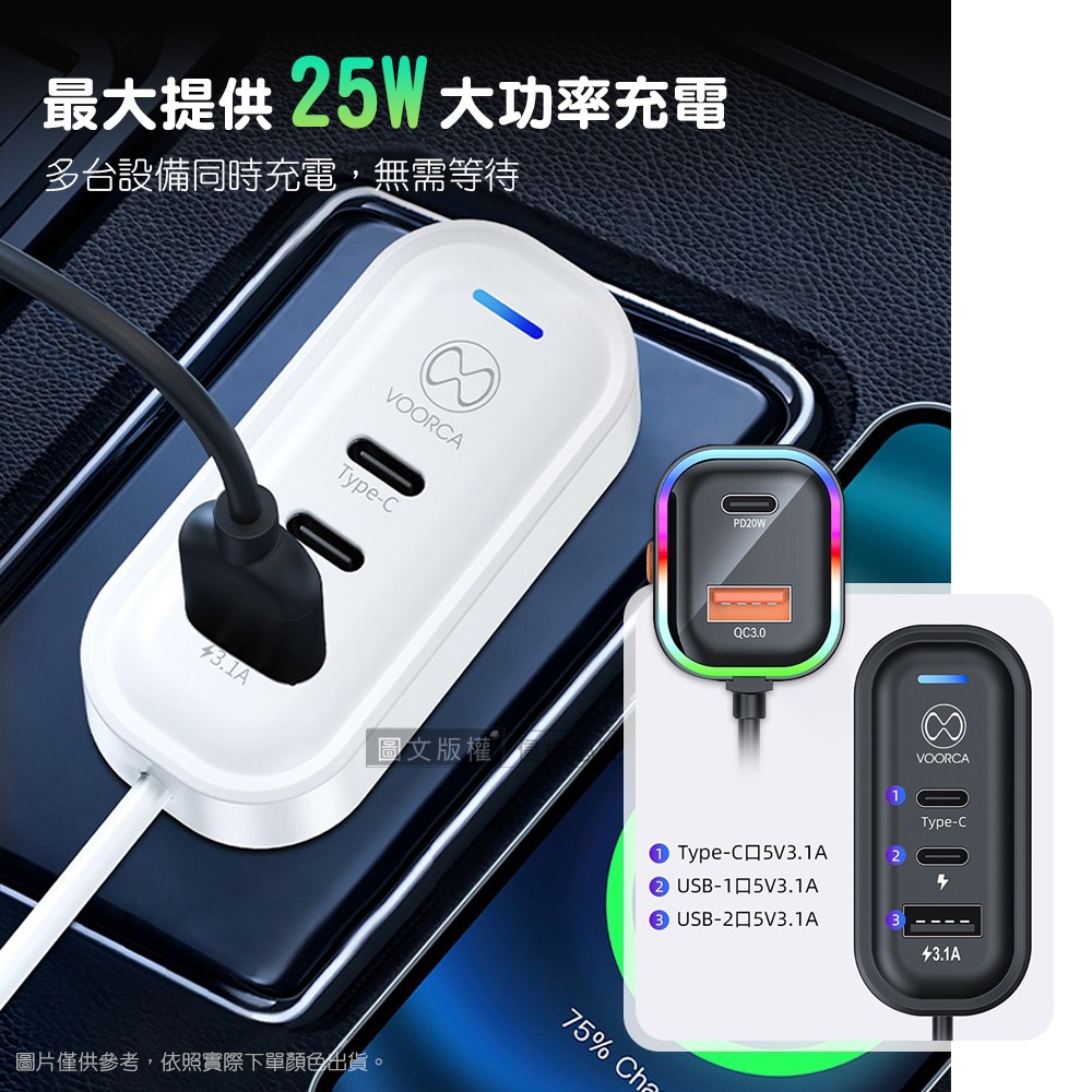 威力家 夜馳霓影 1.4M車用延長充電器 五孔輸出車充 PD+QC3.0快充 BSMI認證-細節圖3