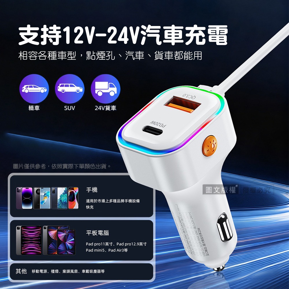 威力家 夜馳霓影 1.4M車用延長充電器 五孔輸出車充 PD+QC3.0快充 BSMI認證-細節圖8