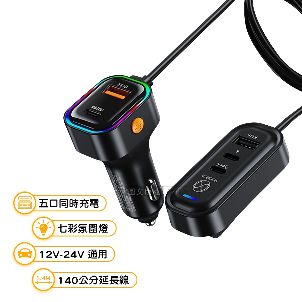 威力家 夜馳霓影 1.4M車用延長充電器 五孔輸出車充 PD+QC3.0快充 BSMI認證-規格圖9
