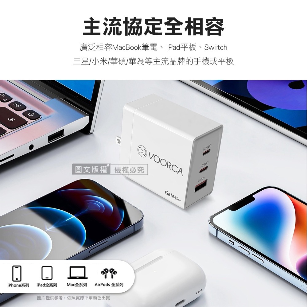威力家 瞬電魔方 45W氮化鎵GaN充電器 三口輸出快充頭 PD+QC3.0 全球電壓-細節圖5