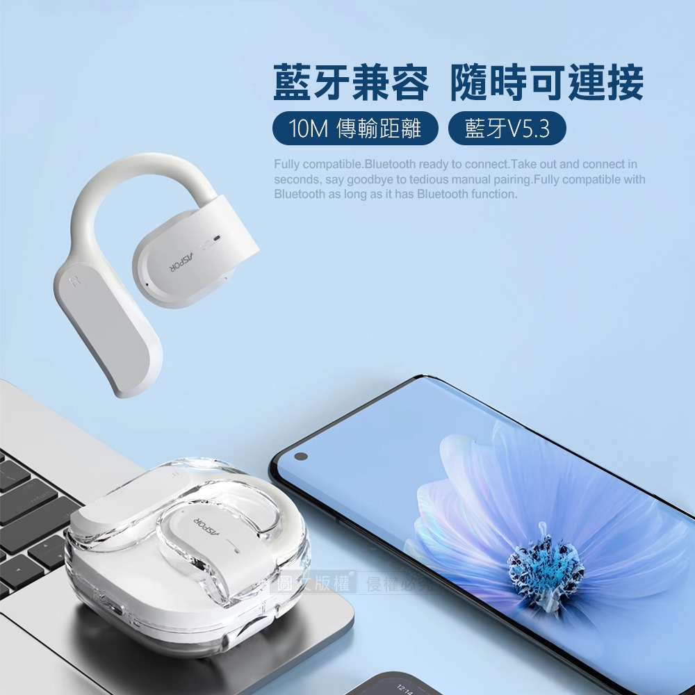 威力家 AirCloud 晶透耳掛式藍牙耳機 OWS開放式 Hi-Fi高音質 藍牙V5.3 自帶掛繩-細節圖7
