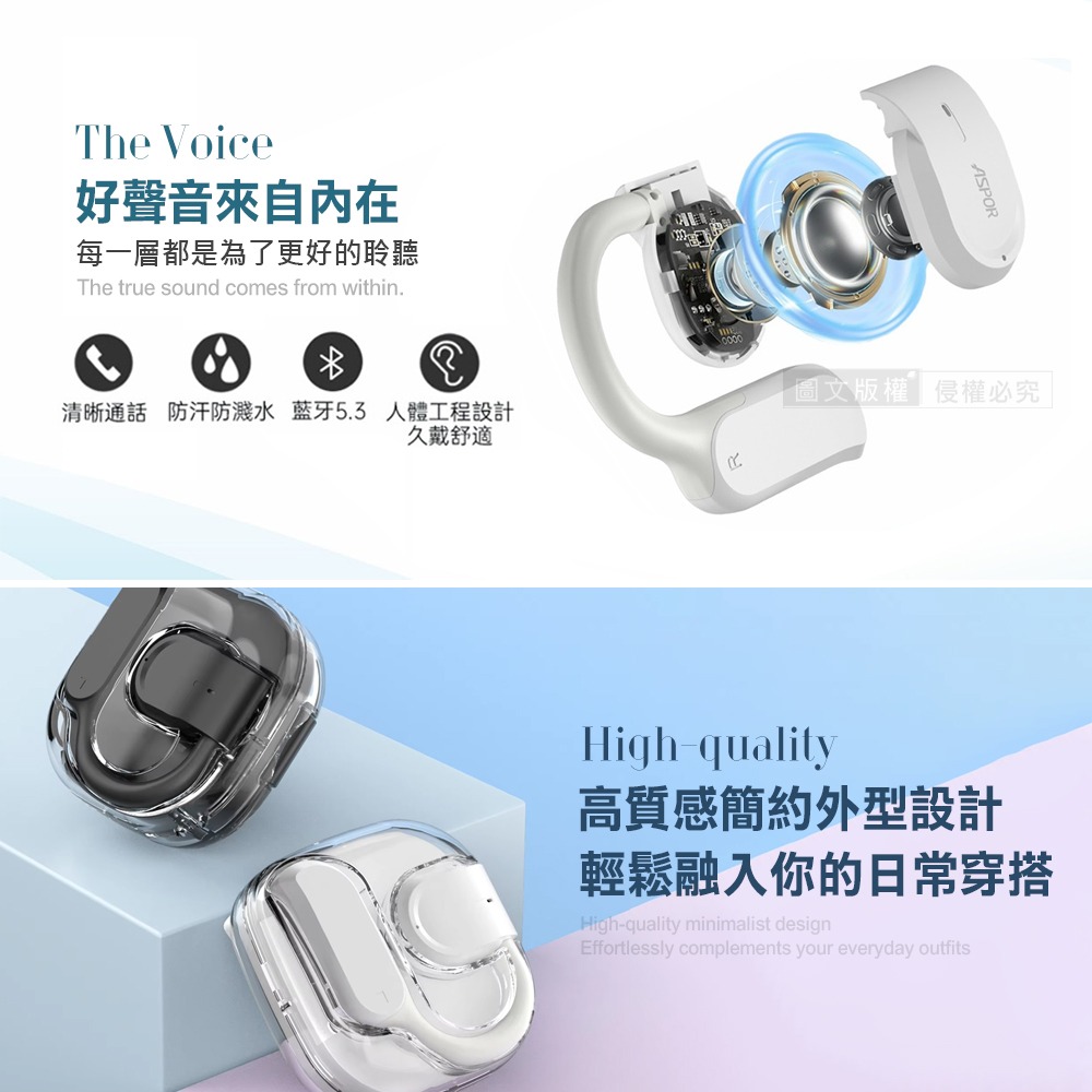 威力家 AirCloud 晶透耳掛式藍牙耳機 OWS開放式 Hi-Fi高音質 藍牙V5.3 自帶掛繩-細節圖8