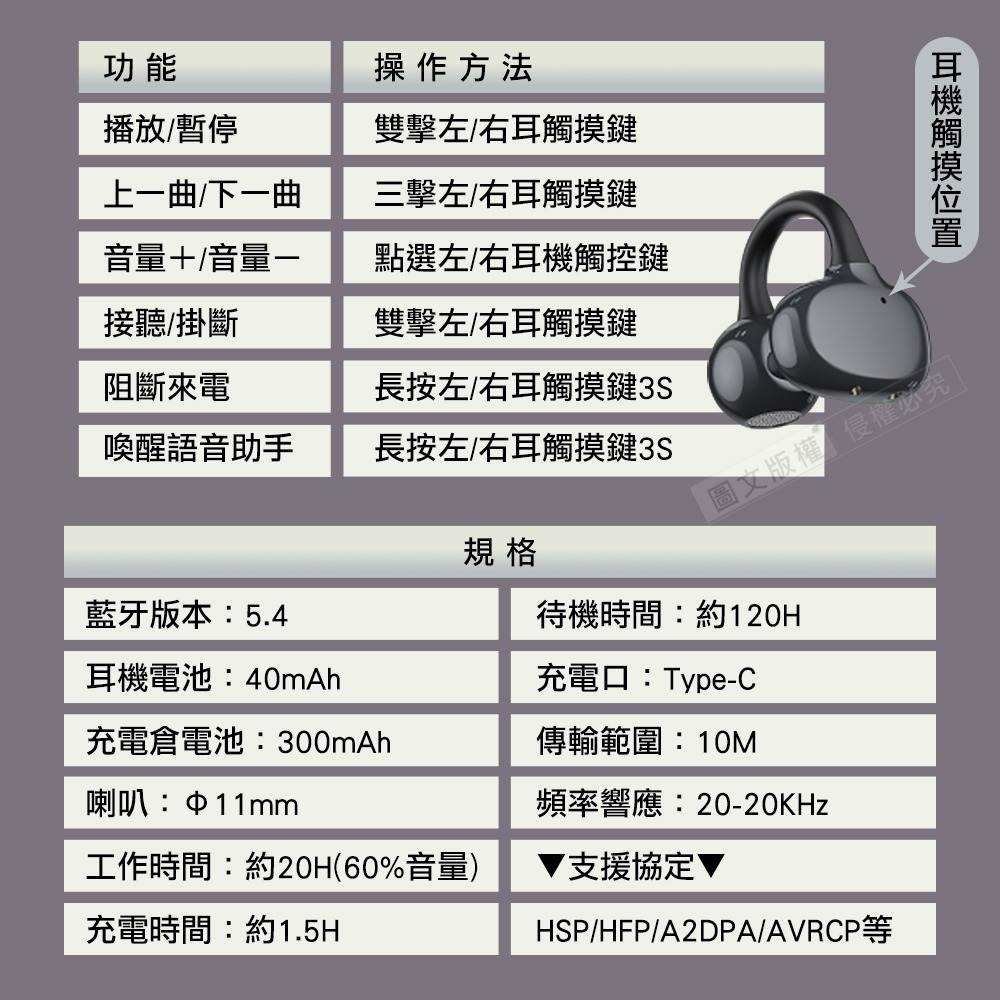 威力家 PowerRider 珠光色彩 OWS 耳夾式藍牙耳機 20H超長工時 藍牙5.4-細節圖7