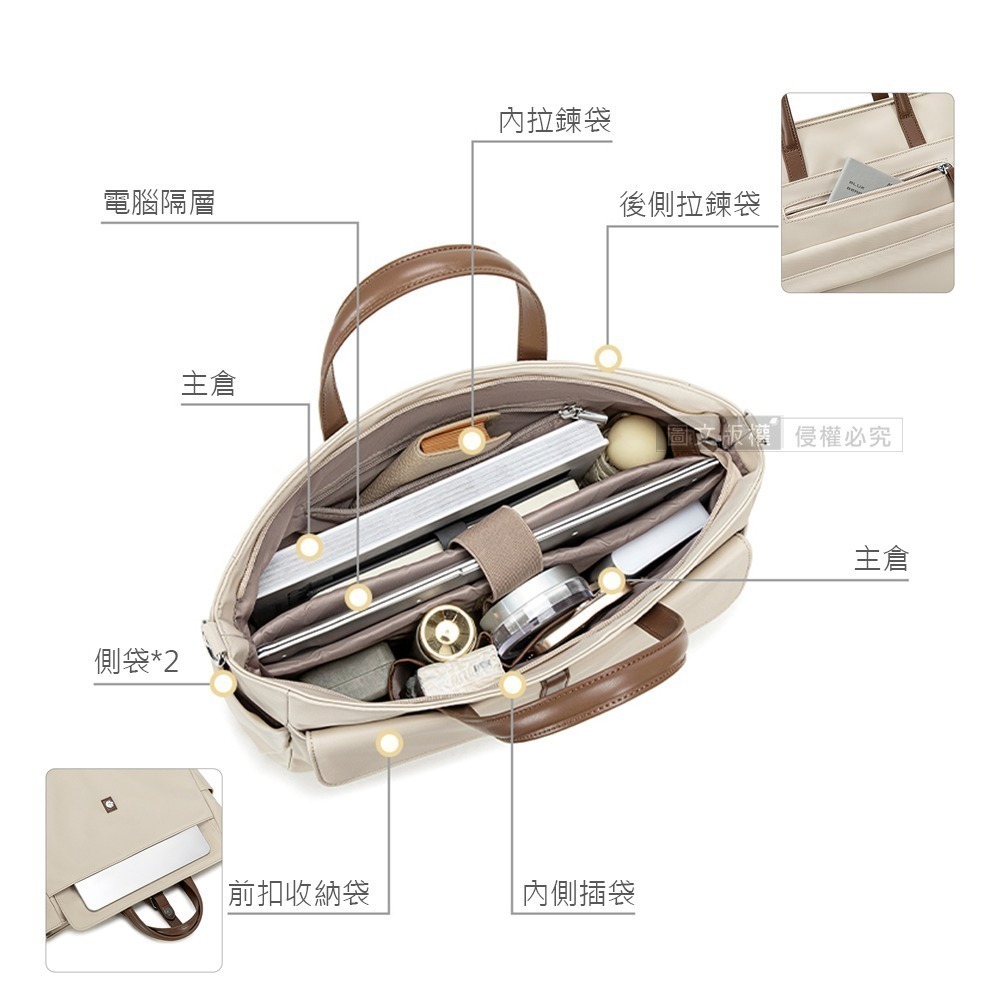 威力家 都會優雅 15.6吋 質感手提筆電包 商務休閒大容量多夾層防潑水 手提/肩揹/斜揹-細節圖5