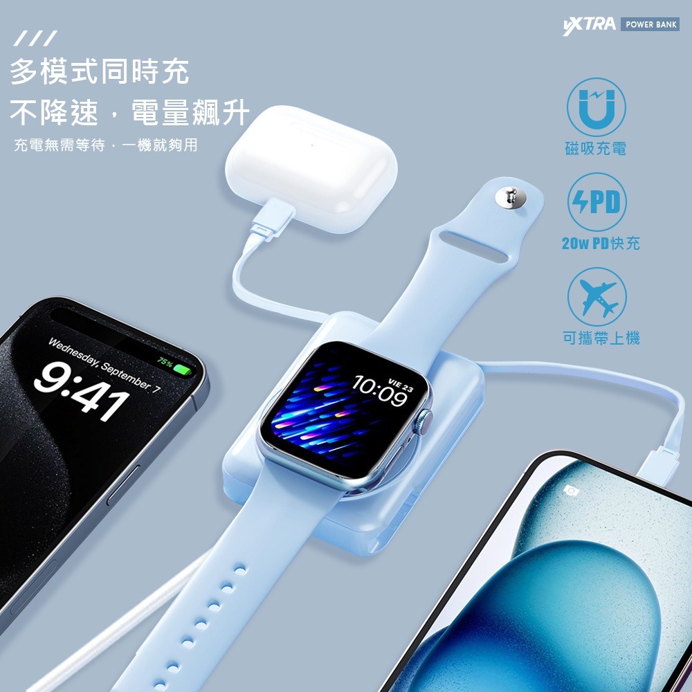 威力家 VXTRA 10000mAh電量顯示+自帶雙線 MagSafe磁吸無線快充 三用快充行動電源-細節圖5