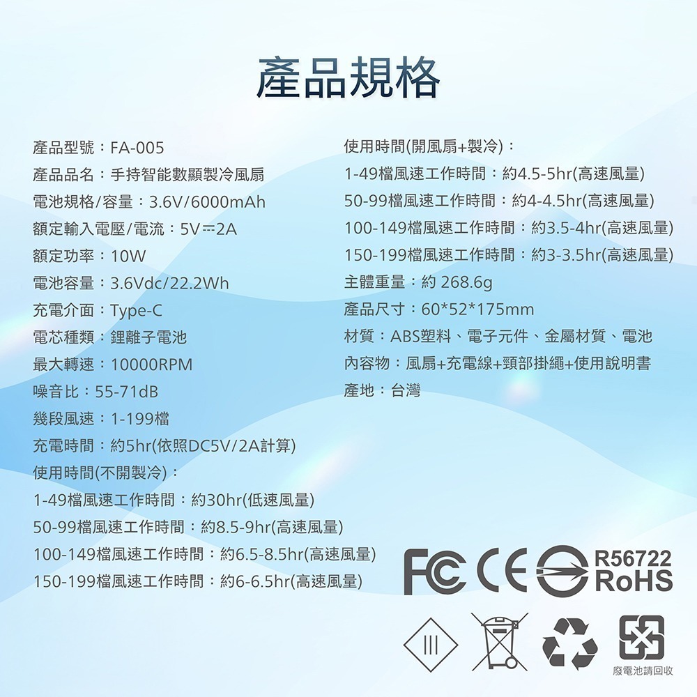 威力家 MINIQ 199段順滑風速 手持數顯製冷風扇 6000mAh持久續行 風扇頭可彎折 附掛繩-細節圖9