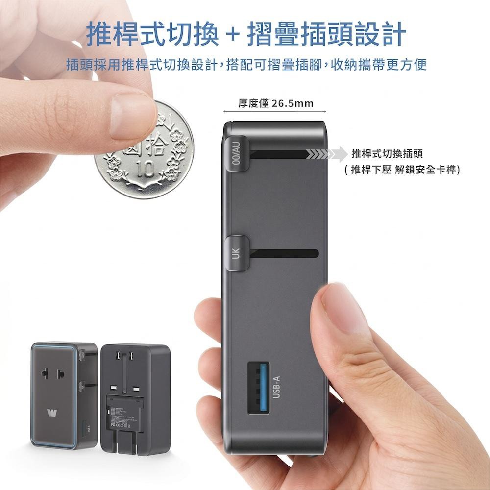 威力家 WEPHONE 極致纖薄款 45W輕薄型萬國轉接頭 摺疊插頭 雙Type-C/USB-A輸出 出國必備-細節圖3
