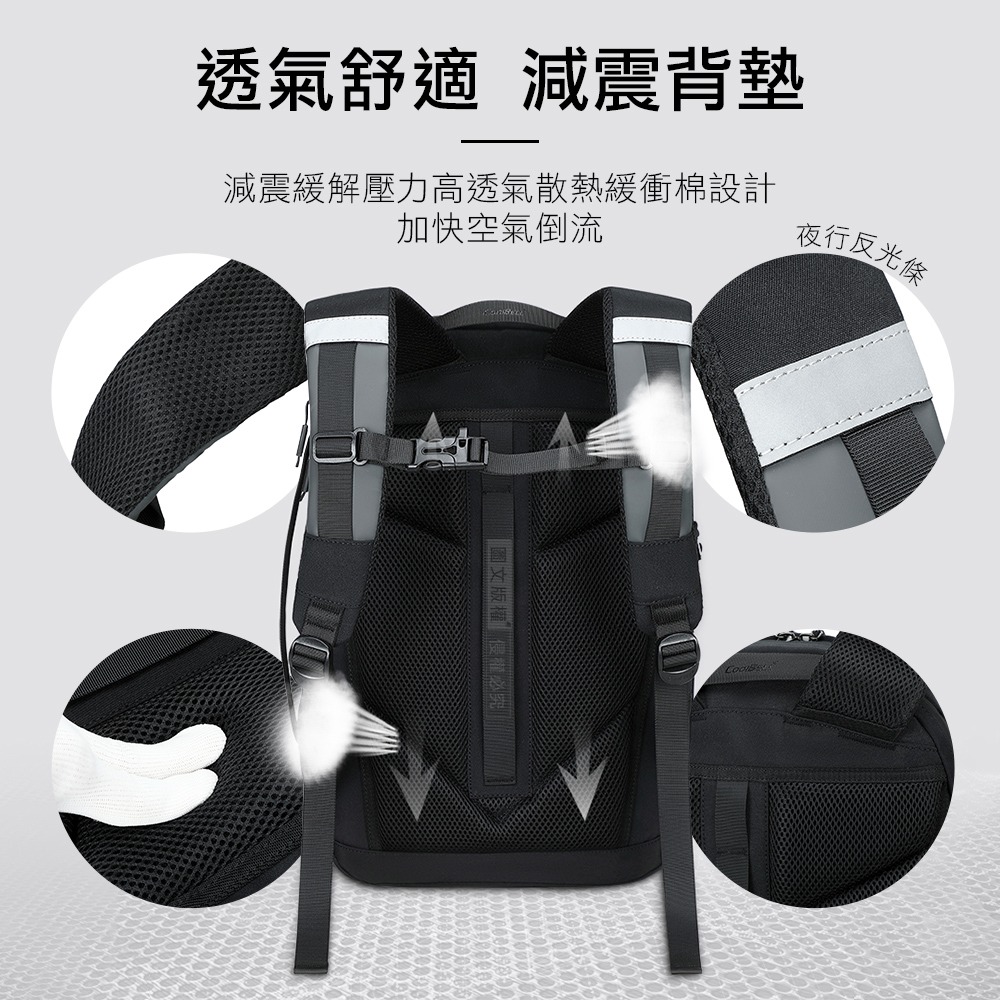 威力家 15.6吋 流線圓弧外觀 大容量透氣減壓 機能後背包 橫式手提-細節圖6