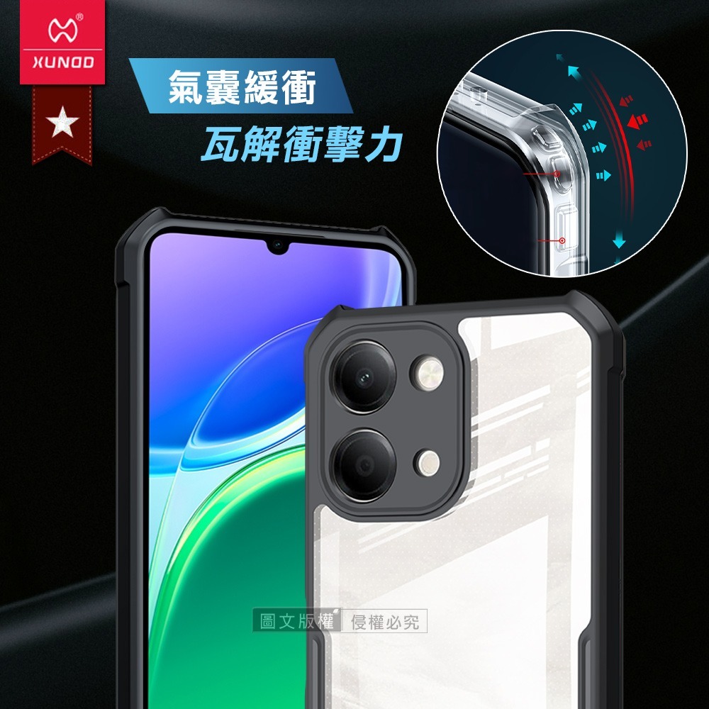 威力家 XUNDD訊迪 軍事防摔 vivo Y05 4G / Y21 5G 共用 鏡頭全包覆 清透保護殼(夜幕黑)-細節圖2