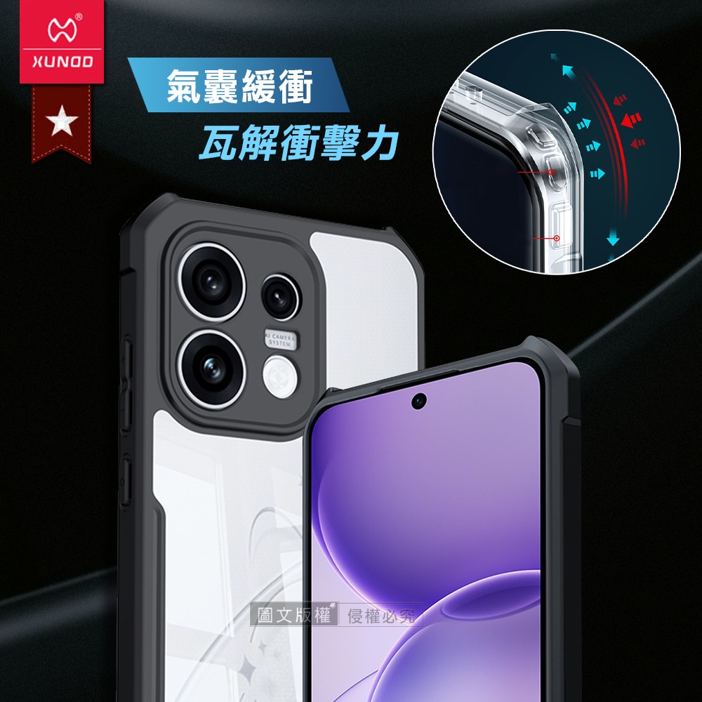 威力家 XUNDD訊迪 軍事防摔 OPPO Reno16 F 鏡頭全包覆 清透保護殼 手機殼(夜幕黑)-細節圖2