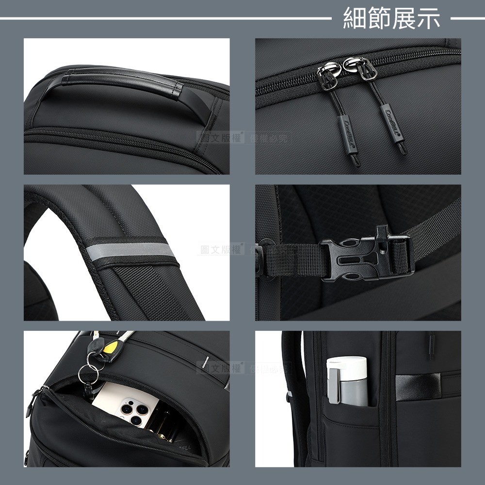 威力家 王者風範 15.6吋 極簡線條筆電後背包 33L旅用商務包 防潑水/透氣背墊/多分層收納/外接充電口-細節圖7