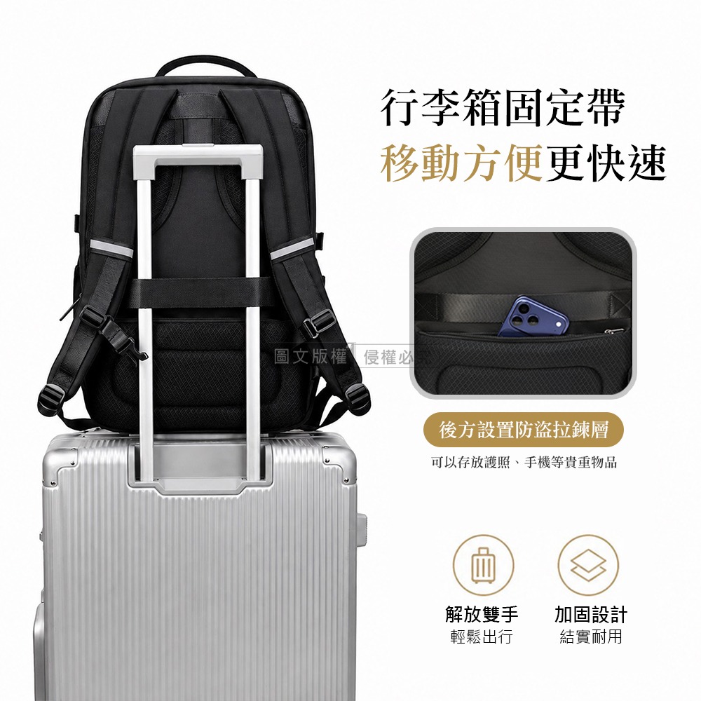 威力家 城市騎行 機能全開式大容量後背包 17.3吋 外置雙充電口/獨立筆電層/防盜層/透氣減壓-細節圖8