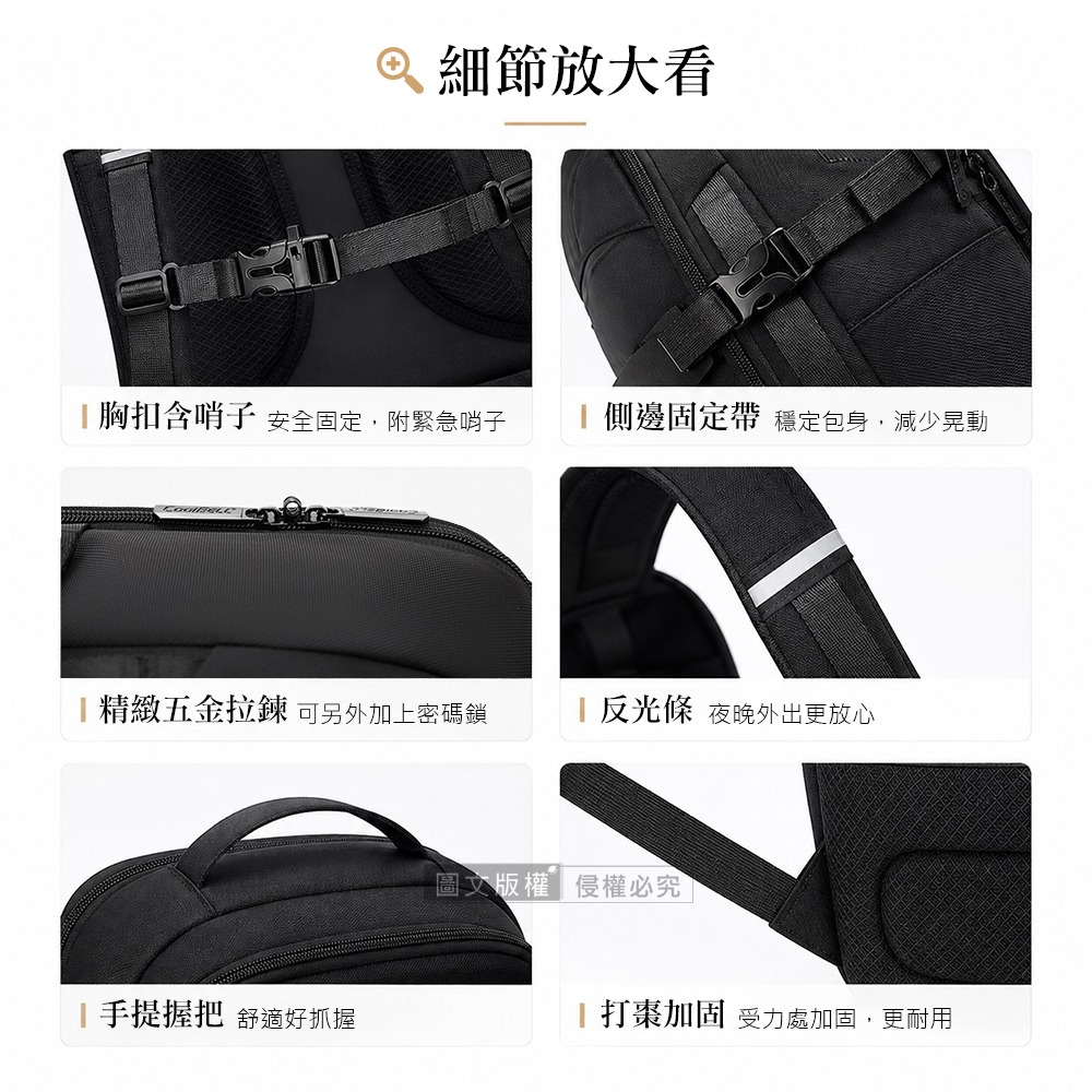 威力家 城市騎行 機能全開式大容量後背包 17.3吋 外置雙充電口/獨立筆電層/防盜層/透氣減壓-細節圖10