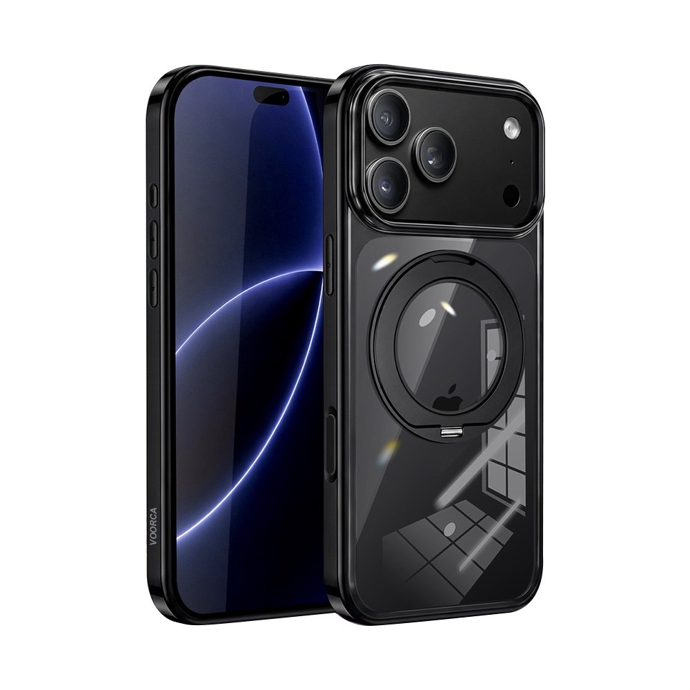 威力家 VOORCA 夢幻糖果360系列 iPhone 18 Pro N52晶透磁吸殼 360度旋轉支架手機殼 保護殼-煙燻墨黑