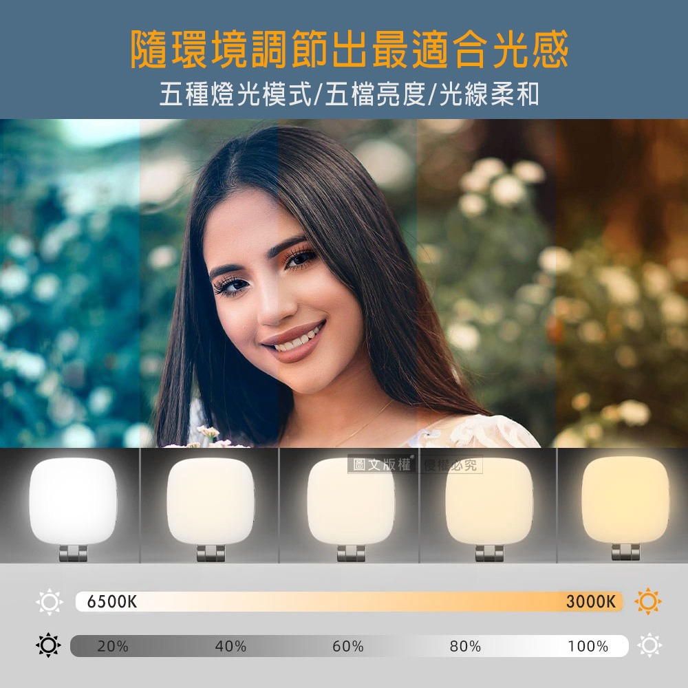 威力家 360°旋轉 磁吸式美顏3合1補光燈 自拍打光燈 冷暖光/支架/補妝鏡-細節圖7