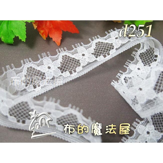 台灣製造【布的魔法屋】d251-白色2cm寬洋裁蕾絲(服飾服裝衣服花邊蕾絲,婚紗蕾絲,窄版蕾絲,拉雪兒蕾絲)-細節圖2
