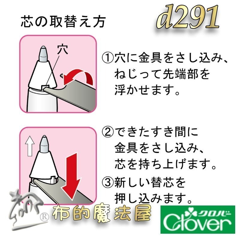 【布的魔法屋】d291系列 日本製可樂牌白色熱消+水消筆 補充筆芯 深色布用 熱消水消筆 補充式拼布記號筆,空消筆-細節圖7