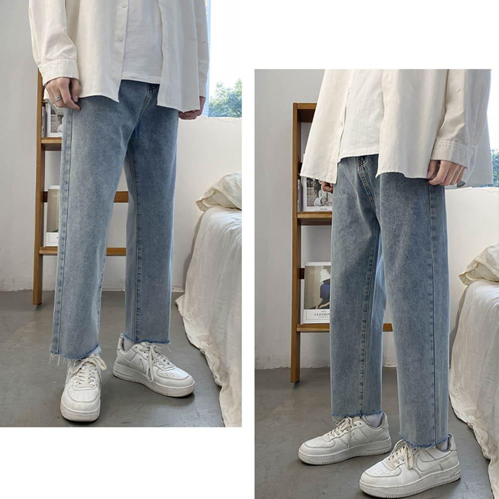 【快速出貨】牛仔褲 牛仔長褲 小直筒 修身 錐型褲 日系 復古 單寧 牛仔長褲 長褲 寬鬆 寬褲 直筒褲 九分褲-細節圖3