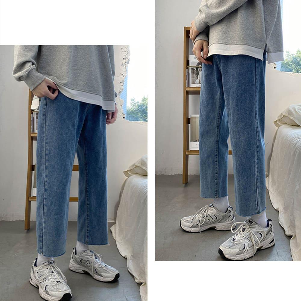 【快速出貨】牛仔褲 牛仔長褲 小直筒 修身 錐型褲 日系 復古 單寧 牛仔長褲 長褲 寬鬆 寬褲 直筒褲 九分褲-細節圖5