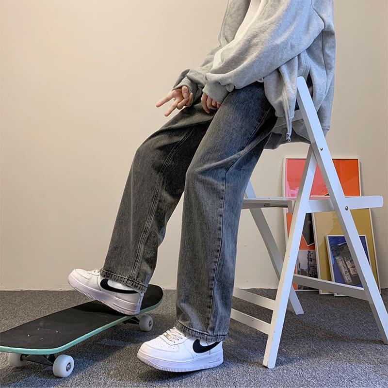 【快速出貨】牛仔褲 寬褲 牛仔寬褲 長褲 素面牛仔寬褲 直筒褲 基礎 素色 休閒長褲 牛仔褲 情侶 街頭 白色牛仔褲-細節圖4