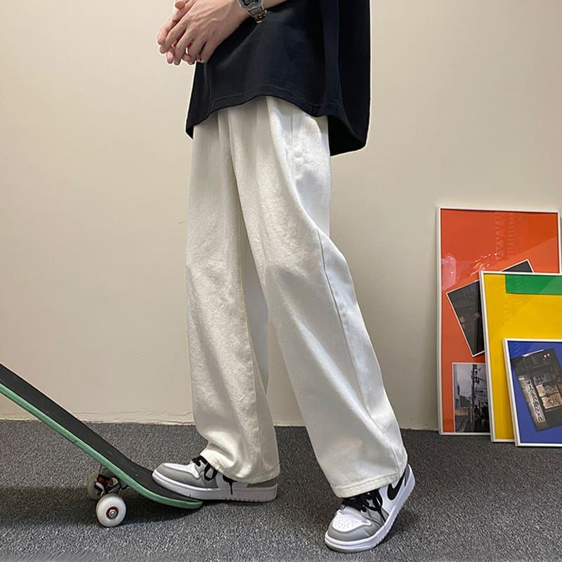 【快速出貨】牛仔褲 寬褲 牛仔寬褲 長褲 素面牛仔寬褲 直筒褲 基礎 素色 休閒長褲 牛仔褲 情侶 街頭 白色牛仔褲-細節圖5