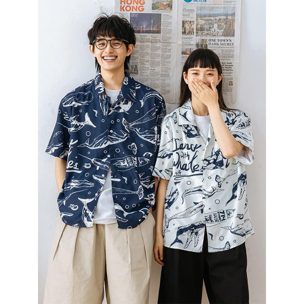 【隔天出貨】現貨 花襯衫男 花葉襯衫 花襯衫 瘦子襯衫 花襯衫女 花襯衫男 短袖襯衫 外搭襯衫 情侶襯衫 62516-細節圖2