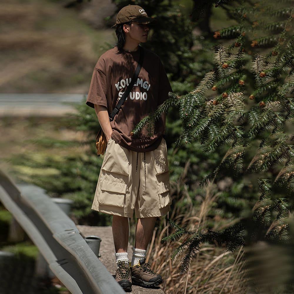 【快速出貨】尼龍工裝短褲 短褲 工裝褲 短褲男 工裝短褲 日系 阿美咔嘰 工作褲 寬短褲 五分褲 戶外機能 男女同款-細節圖2