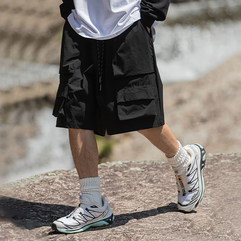 【快速出貨】尼龍工裝短褲 短褲 工裝褲 短褲男 工裝短褲 日系 阿美咔嘰 工作褲 寬短褲 五分褲 戶外機能 男女同款-細節圖5