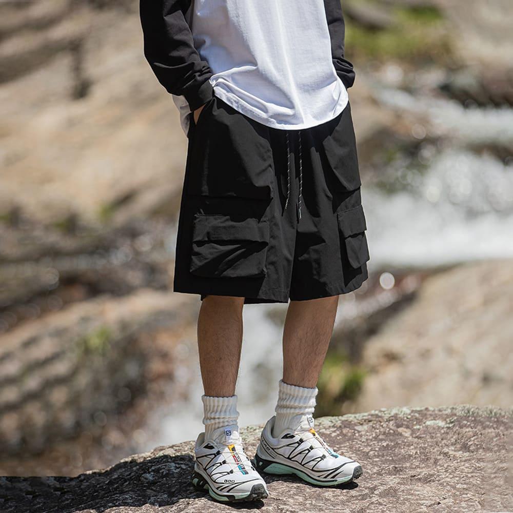 【快速出貨】尼龍工裝短褲 短褲 工裝褲 短褲男 工裝短褲 日系 阿美咔嘰 工作褲 寬短褲 五分褲 戶外機能 男女同款-細節圖8