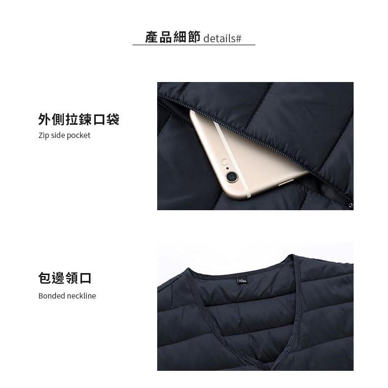 【出清特價】極輕羽絨棉背心 背心外套 保暖 鋪棉背心 立領 防風外套 背心 馬甲 百搭 素面 外套 男 口袋拉鍊 無袖-細節圖7