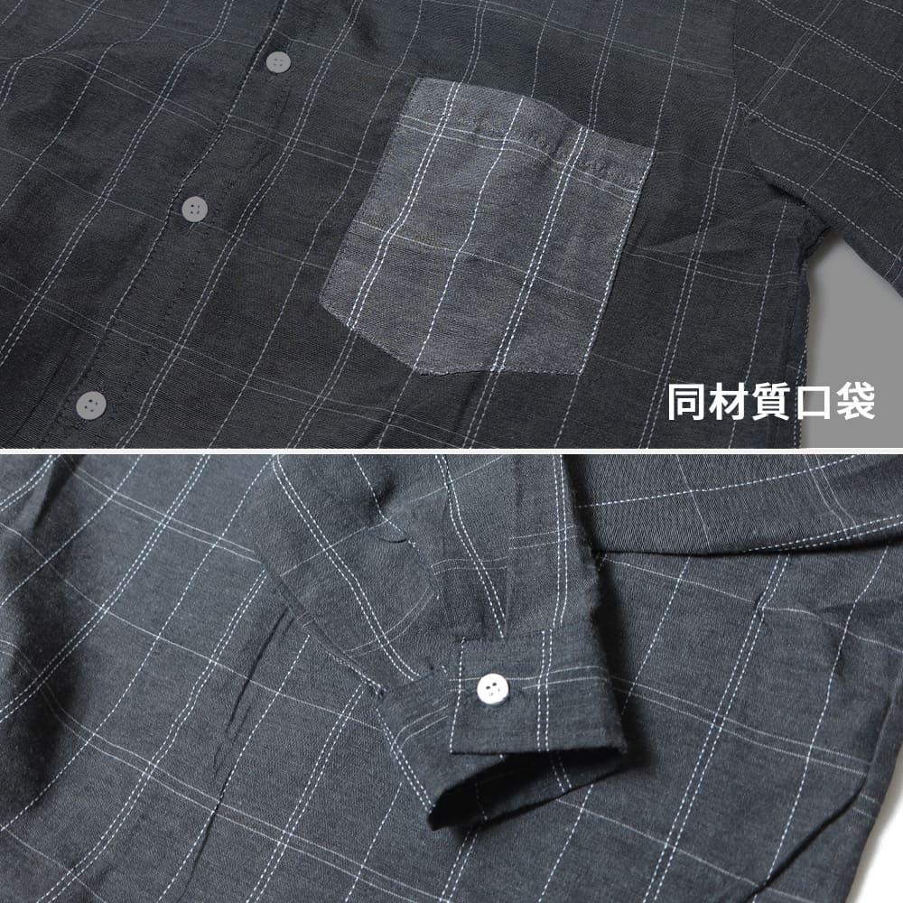 【快速出貨】現貨 輕薄格紋襯衫 格子襯衫 格紋襯衫 襯衫 長袖 長袖襯衫 口袋 寬鬆 落肩襯衫 襯衫外套-細節圖8